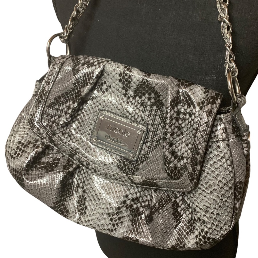 nicole by Nicole Miller | faux snake shoulder bag with silver chain handle